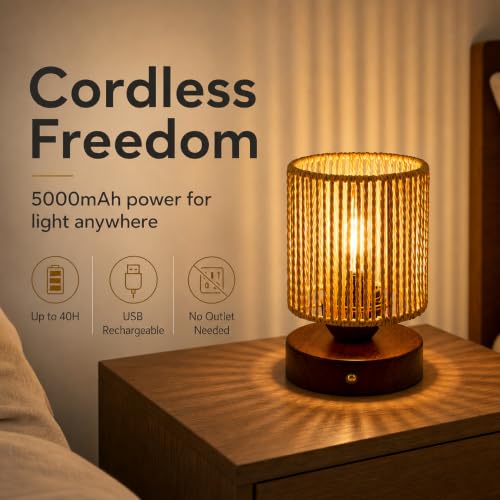 Cordless Rattan Table Lamp