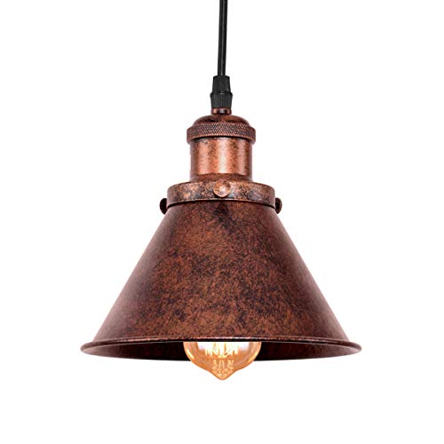Farmhouse Pendant Light Rustic Cone Shade Mounted Fixture Hanging Ceiling Lamp Antique Painted Vintage Finish Small Light