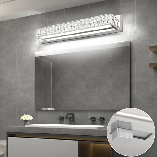 30in LED Bathroom Lights Over Mirror Modern Crystal Vanity Lights Bar Chrome Wall Lighting for Bath