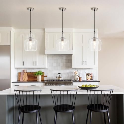 Large Hammered Glass Pendant Light Modern Brushed Nicklel 1 Light Single Dome Pendant Lighting Fixtures for Kitchen Island Dining Room Hallway