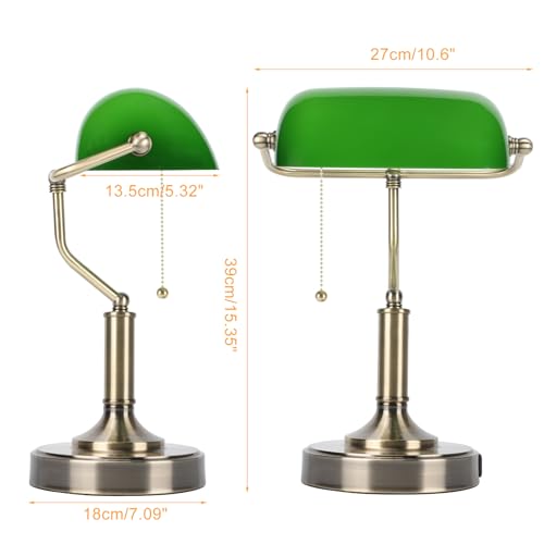 Bankers Lamp Green Desk Lamp with Pull Chain Switch