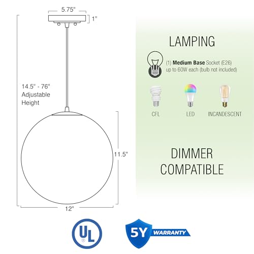 Ceres 12" Modern Globe Pendant Light for Kitchen Island