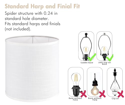 Large Tall Drum Lamp Shade Set of 2 White Linen Lampshades for Floor Lamps and Table Lamps 14 x 14 x 15 Inch