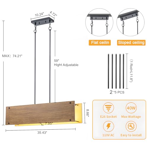 35.4" Farmhouse Wood Texture Chandeliers 4