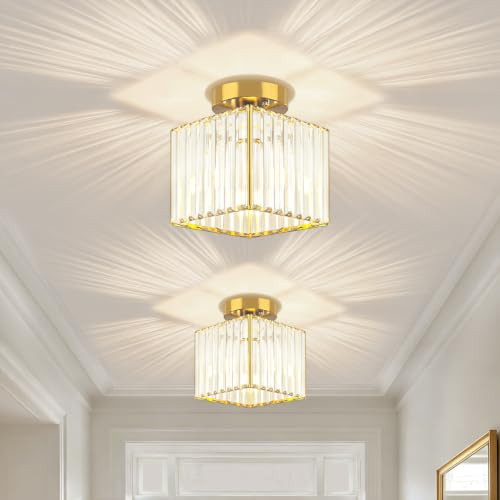 Modern Brushed Gold Hallway Entryway Light Fixtures Crystal Ceiling Lamp