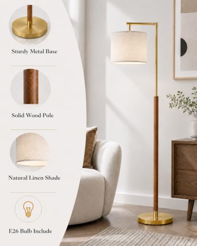 Real Wood Floor Lamps for Living Room (Soild Wood & Gold)