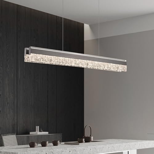 Dimmable Kitchen Island Lighting Modern LED Linear Chandelier Lighting Fixture 39in Crystal Modern Led Pendant Light Fixtures Over Table for Dining Room Kitchen Living Room
