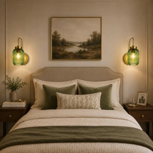 2 Pack Dark Green Ribbed Glass Lamp Shade (2 Count)