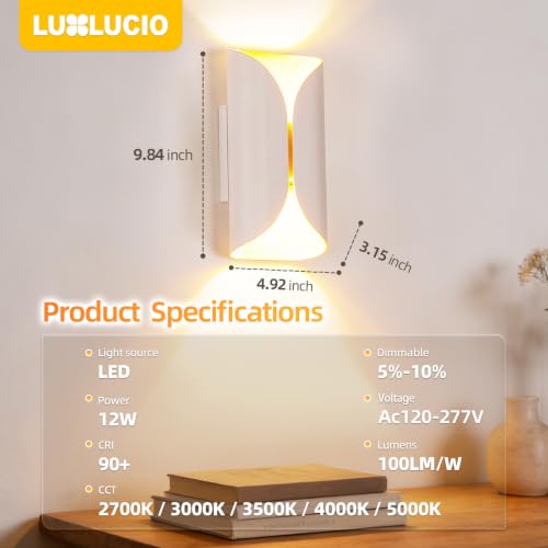 White & Gold Up & Down Indoor Outdoor LED Wall Sconce (White and Gold / 1 pack)