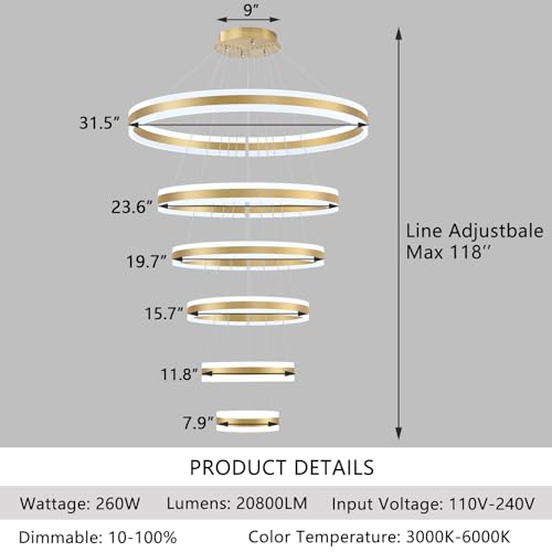 31.4'' Modern LED Chandelier Large Contemporary Chandeliers for Foyer 6