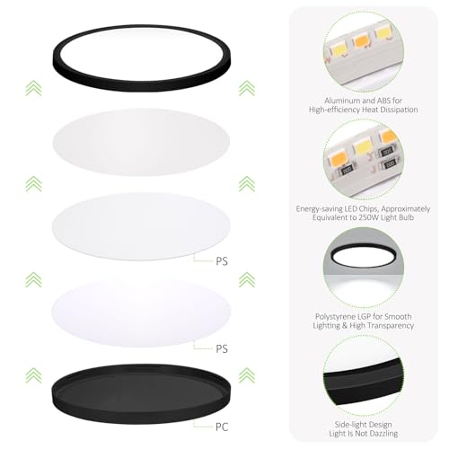 LED Flush Mount Ceiling Light 9in Thin 3CCT Black Wired