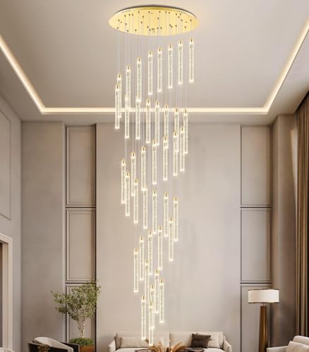 236'' Modern Crystal Chandeliers Long High Ceiling Chandelier for Staircase Dimmable LED Spiral Chandelier Hanging Ceiling Light Fixture for Entryway Foyer Hallway
