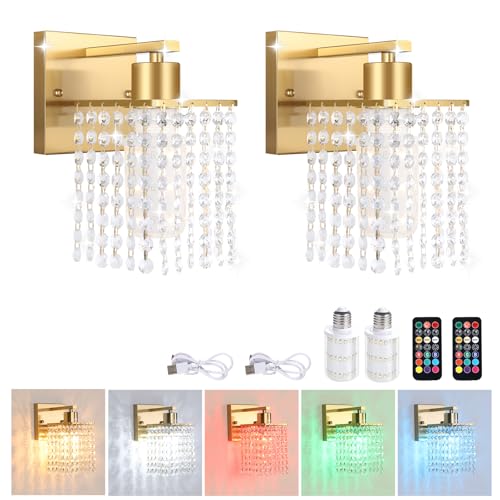 Set of 2 Crystal Battery Operated Wall Sconce (2 Count)