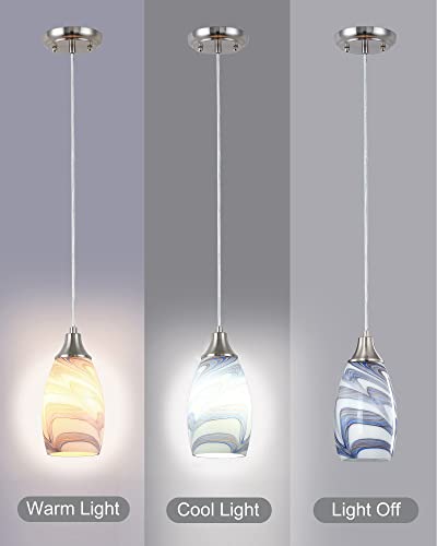 Mini Art Glass Pendant Lights Kitchen Island Blown Glass Pendant Lighting with Brushed Nickel Finish Adjustable Cord Ceiling Hanging Lamp for Hallway