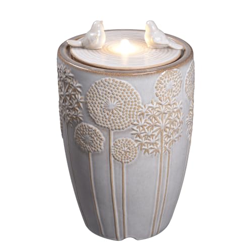 Ivory Ceramic Bird & Dandelion Fountain