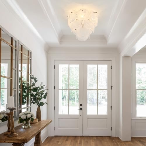 Modern Flush Mount Glass Ceiling Light Chrome Finish