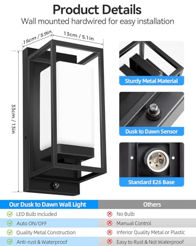 Dusk to Dawn Outdoor Wall Lights 2 Pack