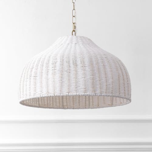 Eliza 20" Bohemian White & Brass Gold Woven Rattan Dome Pendant