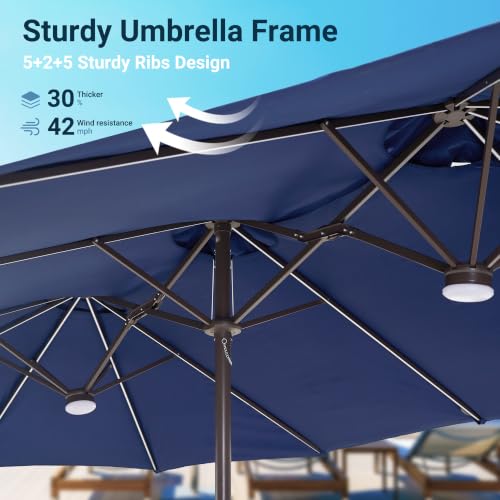 15 Ft Umbrella Outdoor Patio With Solar Lights Base