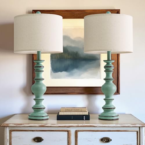 27" Distressed Teal Table Lamps Set of 2