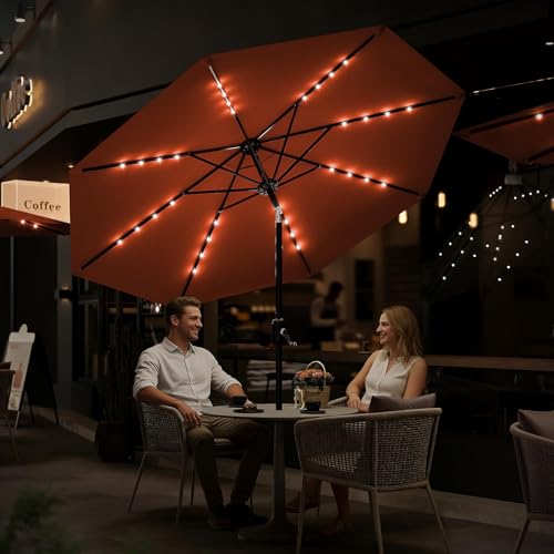 9FT Solar LED Patio Umbrella with Tilt & Crank