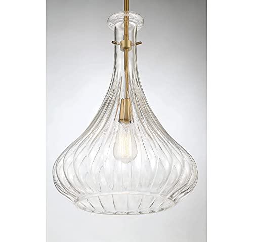 7-2265-1-322 Bristo Industrial Clear Fluted Glass Pendant, 1-Light 60 Watt, 20" H x 14" W, Warm Brass