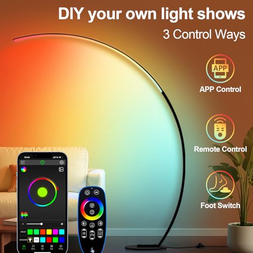 RGB Dimmable Arc Floor Lamps with 3 Color Temperatures