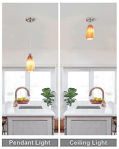 Glass Pendants Lights Kitchen Island Handcrafted Art Glass Mini Pendant Light Fixtures Oval Pendant Light Shade with Brush Nickel Finish Adjustable Cord for Kitchen Over Sink