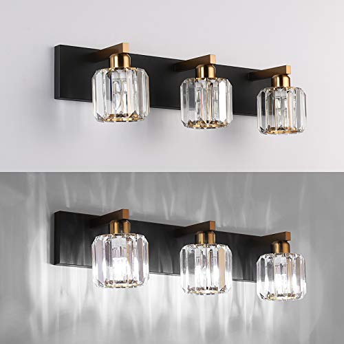 Crystal Vanity Light Black Bathroom Vanity Lighting Fixtures 3 Lights Modern Vanity Light for Bathroom