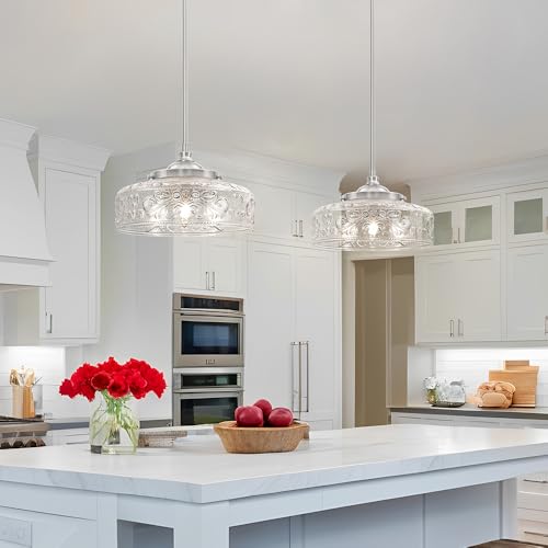 Brushed Nickel Pendant Light with Clear Glass Lampshade