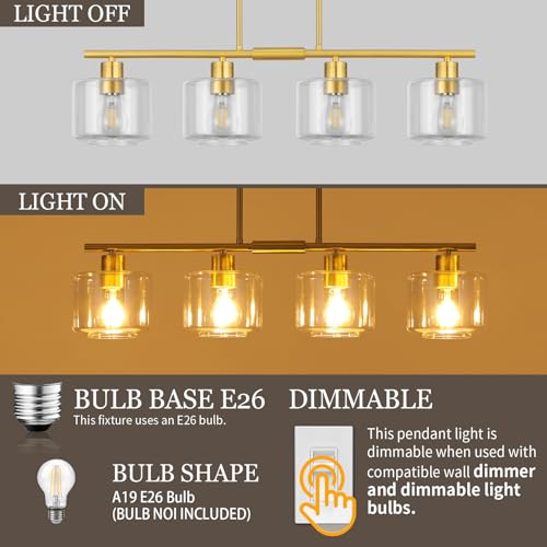4 Light Brushed Gold Kitchen Island Lighting