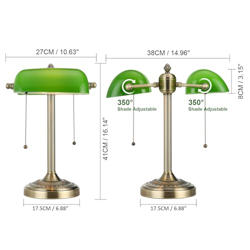 Green Double Head Glass Bankers Desk Lamp