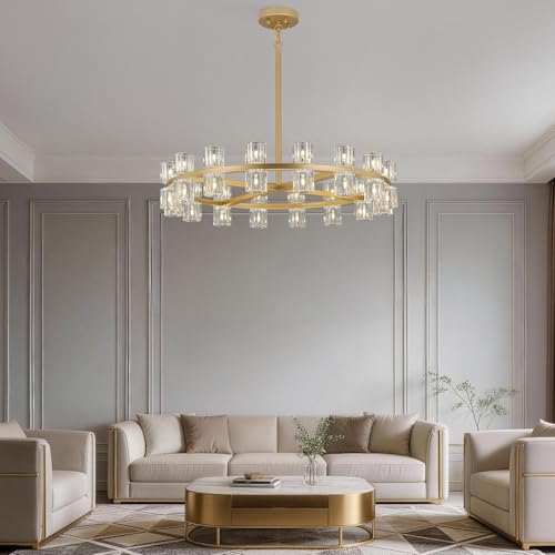 32 Lights Dia 33" Gold Crystal Chandeliers for Dining Room Light Fixture