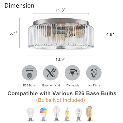 13.9 Inch Brushed Nickel Flush Mount Ceiling Light