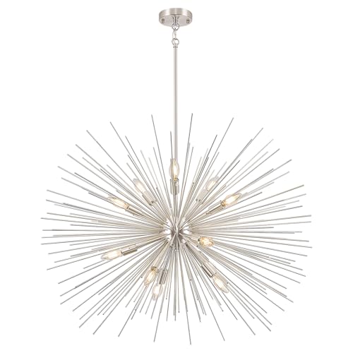 35in Nickel Sputnik Chandelier 12 Light Starburst Light Fixture Solid Metal