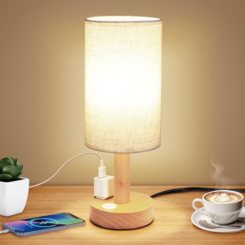Small Bedside Table Lamp with AC Outlet