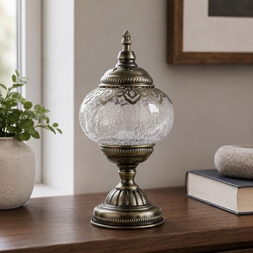 Turkish Moroccan Table Lamp Lantern with Handmade Mosaic Glass Lampshade Tiffany Style Bohemian Stained Glass Decorative Desk Lamps Bedside Night Lights for Bedroom