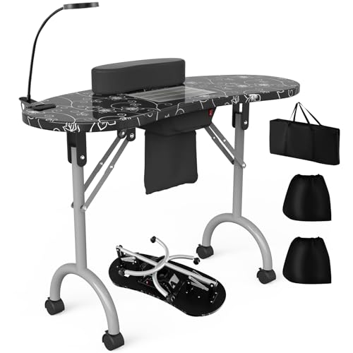 Manicure Table Portable Nail Table Desk with LED Nail Lamp