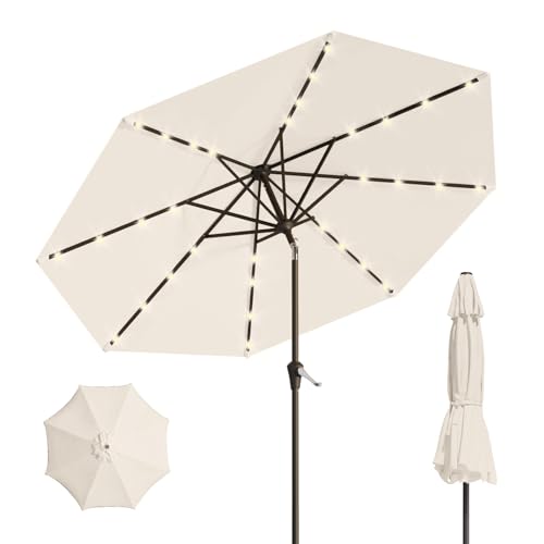 10FT Solar Umbrella 32 LED Lighted Patio Umbrella Table Market Umbrella w