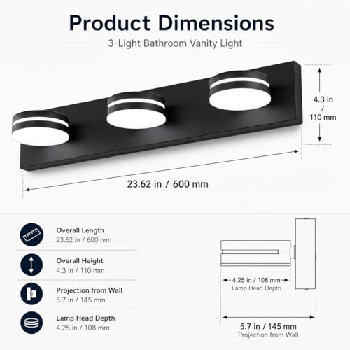 3 Light Bathroom Vanity Light Over Mirror (3 Count)
