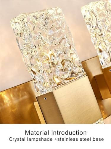 Gold Bathroom Vanity Lights Fixtures Over Mirror LED Crystal Modern 3 Light Brushed Stainless Steel Wall Mount Light for Bathroom Lighting Fixtures 3000K 30Watts Warm Light