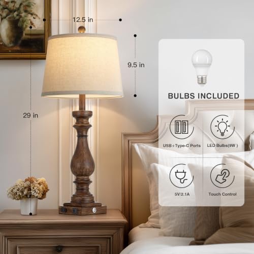 29" Tall Farmhouse Table Lamp for Living Room (Brown-1PK)