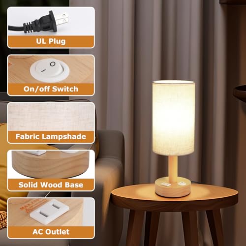 Small Bedside Table Lamp with AC Outlet