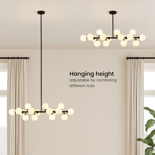 Modern Linear Chandeliers Black 16 Lights Pendant Light Fixtures Bubble Glass Chandelier Mid Century Sputnik Chandelier for Kitchen Island Dining Room