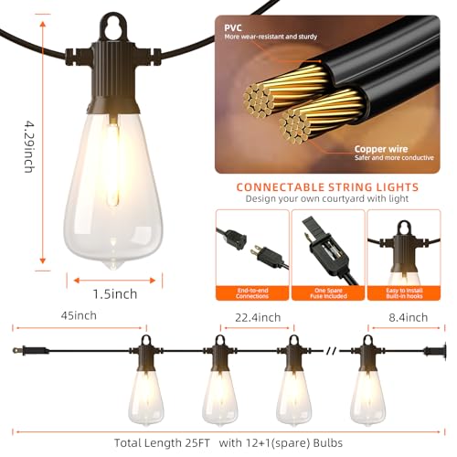 ST38 Outdoor String Lights IP65 for Patio Garden Porch Bistro Cafe