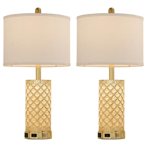 24in Crystal Table Lamp Set of 2 Bedroom Lamps for Night Stand (2 Count)