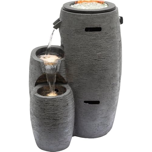WTO120 Outdoor Cascading Look 3 Tiered Fire and Water Fountain with Adjustable Flame and LED Lights