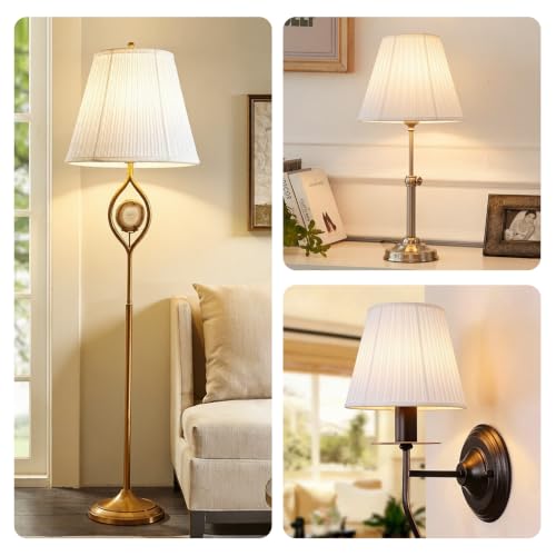 White Lamp Shade for Table Lamps with Pleated Linen Fabric and Spider Fitter 6.7''TopX 13'' Bottom X 10 ''High Replacement Lampshade for Bedside and Living Room Lamps