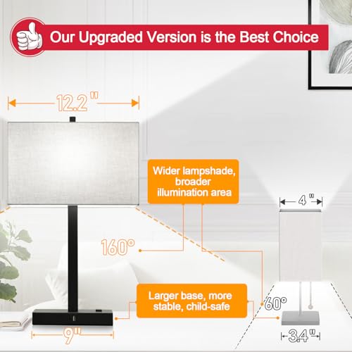 21" Touch Bedside lamps with 2 USB & AC Outlets (2 Count)