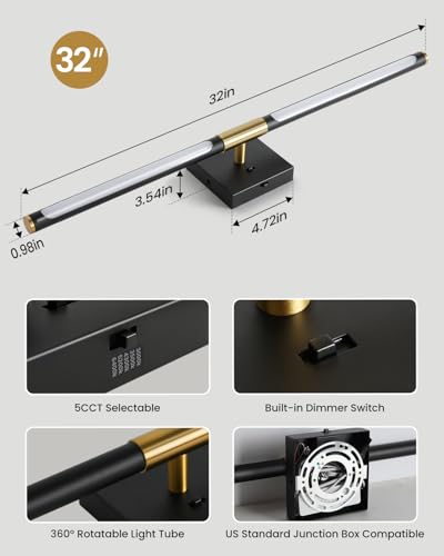 32 Inch Black and Gold Bathroom Vanity Light